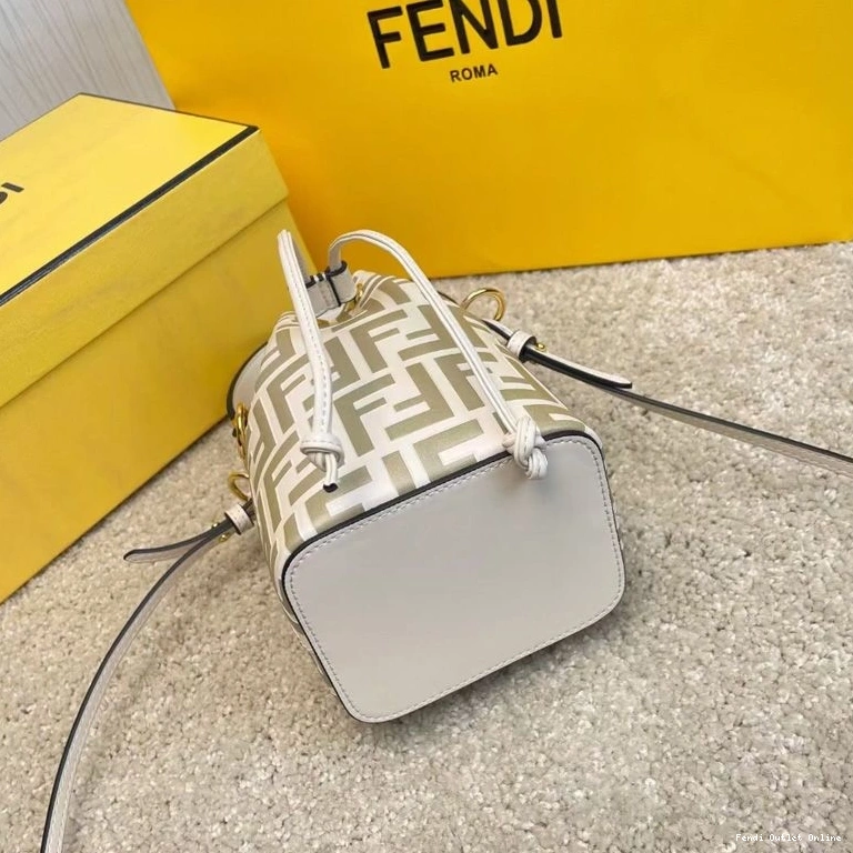 Affordable Bag Fendi White In Mon Tresor Leather FF Calf Mini Motif Bucket 0724